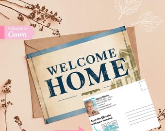 Welcome Home Postcard Set: Travel Agent & Realtor Marketing (Canva Editable)
