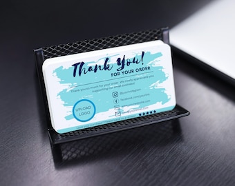 Business Card Template | Blue Swoosh | Thank You Card Small | Editable | Canva | Template | Logo