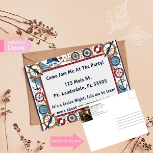 Customizable Nautical Invitation Postcard Template | Perfect for Travel Agents & Realtors, Canva editable, Business marketing
