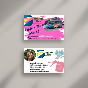 Visitenkarte Vorlage | Rosa Swoosh | Reiseagent | Bearbeitbar | Leinwand | Vorlage | Logo