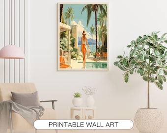 Vintage Palm Beach Art Print: Retro Summer Coastal Decor (Digital Download)
