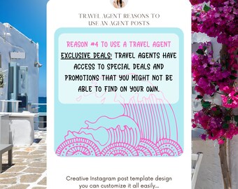 Reasons To Use a Travel Agent IG Posts, Instagram, Canva, Editable, Social Media, Facebook
