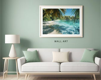 Tropical Beach Print: Palm Tree Ocean Coastal Wall Art (Digital Download)