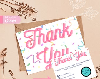 Two Sided | Thank You Note Card Confetti | Canva | Editable | Digital | 5.5x4.25 | Customizable