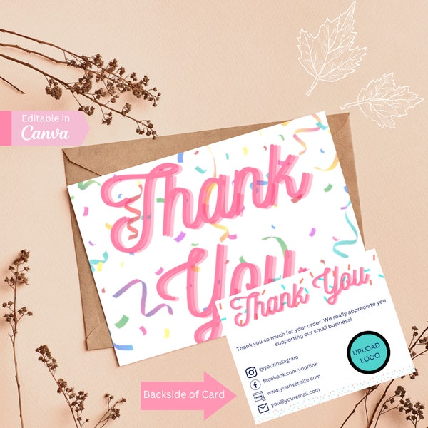 Canva Thank You Card Template - Etsy