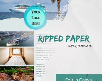 Ripped Paper Travel Flyer Template: Customizable Canva Design (Digital)