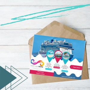 Modèle de carte postale de points GPS d'agent de voyage, canva, modifiable, bienvenue à la maison, croisière, groupes, imprimable, personnalisable