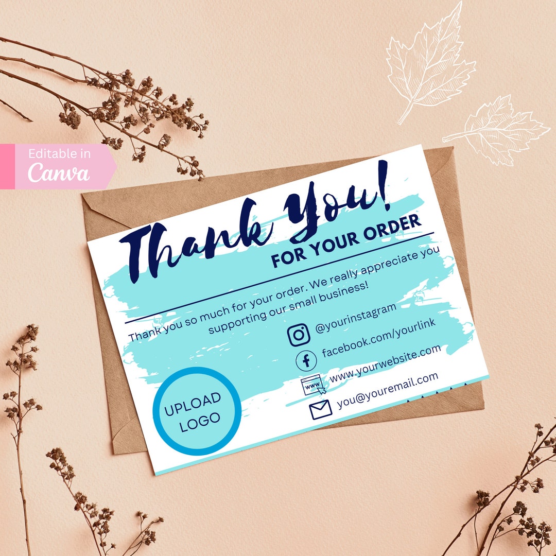 Thank You Card Blue Swoosh | Editable | Canva | Add Logo | 5.5x4.25 ...