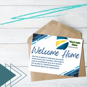 Modello di cartolina di benvenuto a casa dell'agente di viaggio, Canva, modificabile, 5,5x4,25, crociera, vacanza, gruppo