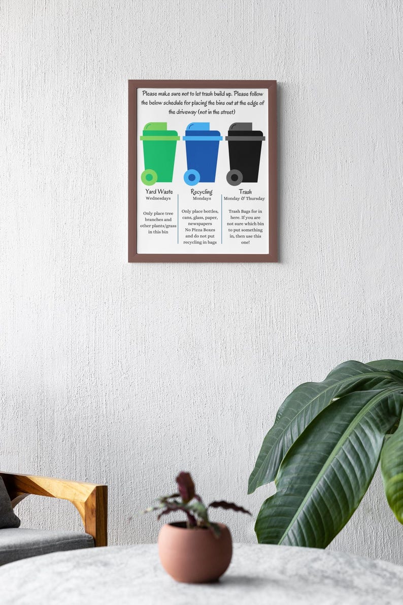 Vrbo Trashed Editable Airbnb Trash Schedule Canva Template, VRBO Recycling Sign ...