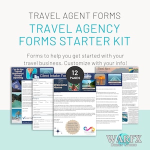 Travel Agency Forms Starter Kit | 12 Editable Canva Templates for Agents | Client Intake, Welcome Letters, Authorization Forms, and more.