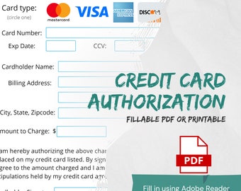 Simple Credit Card Authorization Form v2 | Travel Agent | Retail | Authorization | PDF | Digital | Download | Printable