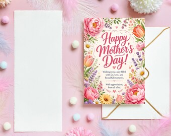 Floral Mother's Day Card Printable, 5x7 Greeting Card, Fold and Cut PDF, Instant Download