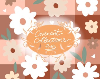 Papel digital con estampado de tablero de ajedrez floral retro / margarita bohemia (PNG)