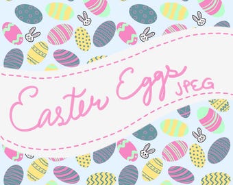 Patrón sin costuras de huevo de Pascua // Diseño digital dibujado a mano - Descarga JPEG // Colecciones Covenant