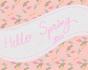 Patrón sin costuras "Hola Primavera" - Diseño digital dibujado a mano - Descarga JPEG // Colecciones Covenant