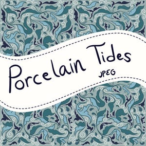 Porcelain Tides Seamless Pattern|| Hand Drawn Digital Design- JPEG Download