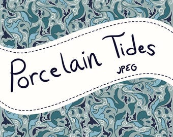 Porcelain Tides Seamless Pattern|| Hand Drawn Digital Design- JPEG Download