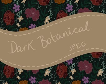 Patrón botánico oscuro sin costuras // Diseño digital dibujado a mano (descarga JPEG) // Colecciones Covenant