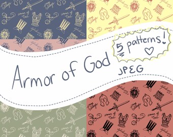 Patrón sin costuras de la Armadura de Dios // Diseño digital dibujado a mano (descarga JPEG) // Colecciones del Pacto