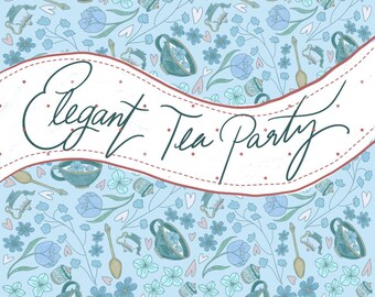 Elegante patrón sin costuras para una fiesta de té // Diseño digital dibujado a mano (descarga JPEG) // Colecciones Covenant