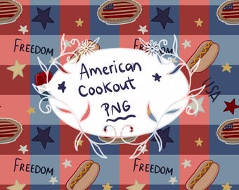 Patrón sin costuras de barbacoa americana // Diseño digital dibujado a mano - PNG // Covenant Collections