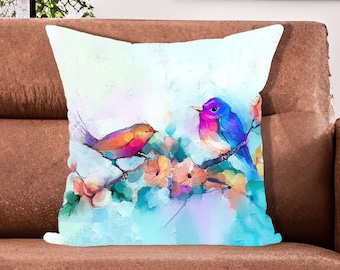 Cuscino personalizzato, federa per cuscino con uccello astratto, federa per cuscino con due uccelli su un ramo, federa per cuscino con animali, cuscino con due uccelli, regalo per lei