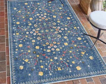 錆と青の幾何学模様のデジタルラグ、ヴィンテージダイヤモンド柄