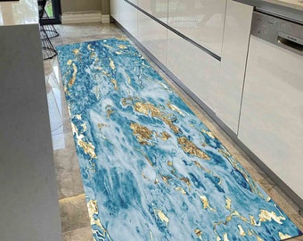 Gift For The Home Rugs, Alcohol Ink Rugs, Thin Rug, Gold Marble Rug, Alcohol Ink Rugs, Blue and Gold Marble Rugs, Small Rug, Blue Rug,