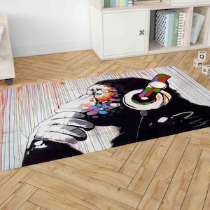 Personalized Rug, Machine Washable Rug, Banksy Monkey Rug, Banksy Thinking Monkey Rugs, Monkey Rugs, Bath Rugs, Banksy Rugs, Accent Rugs,