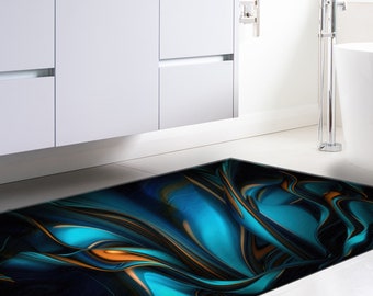 Machine Washable Rug, Abstract Rugs, Blue Rugs, Personalized Rug, Blue And Orange Rug, Modern Rug, Entry Rug, Black Rug, Home Decor,