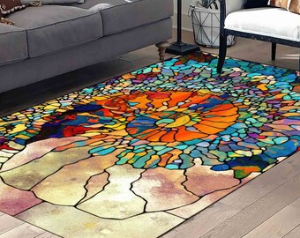 Office Decor Rug, Chenille Rug, Front Door Rug, Gift For Him, Abstract Fractal Rug, Colorful Rugs, Modern Rugs, Classic Rug, Printed Rug,