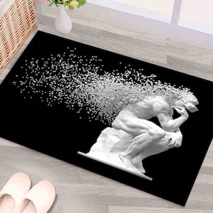 Printed Rug, Black Rug, Bathroom Rug, Cool Rug, Anti-Slip Carpet, Modern Sculpture Rugs, Black and White Rug, Modern Rug, Office Rug,