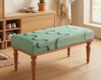 Mint Puzzle Bench, Sculptural Upholstered Furniture, Soft Green Modern Seating, Contemporary Accent Bench, Artistic Home Decor