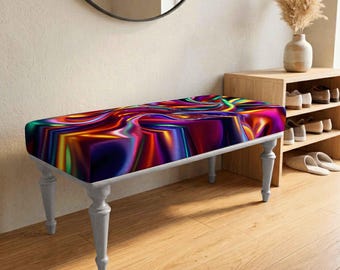 Neon Liquid Bench, Colorful Abstract Upholstered Furniture, Futuristic Statement Seating, Modern Accent Bench, Artistic Home Decor