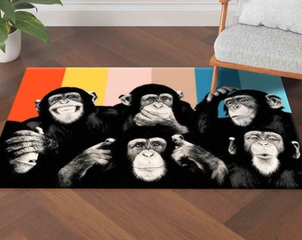 Trendy Rug, Animal Rug, Monkeys Painting Rugs, Non-Slip Carpet Rugs, Abstract Monkey Wise Monkeys Rugs, Bridesmaid Gift Rugs, Boy Room Decor