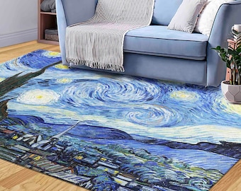Gift For Him Rug, The Starry Night Rugs, Bath Rug, Famous Rug, Van Gogh Rug, Area Rug, Famous Rug Kitchen Rugs, Entry Rug, Living Room Rug,