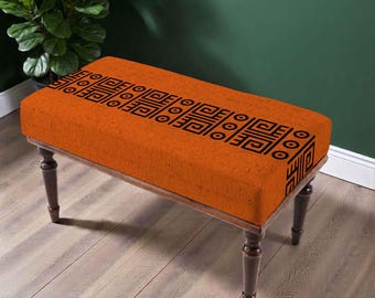 Terracotta Graphic Bench, Black Geometric Upholstery, Modern Tribal Inspired Furniture, Entryway Seating, Statement Accent