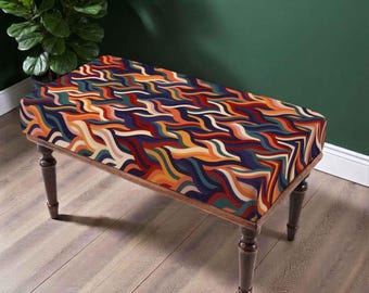 Retro Ripple Bench, Multicolor Upholstered Furniture, 70s Inspired Wavy Design, Artistic Seating, Statement Home Accent