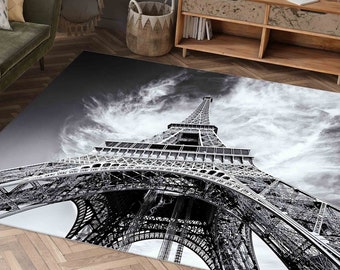 Eiffel Tower Rug, Paris Rug, Gift For Him Rugs, View Rugs, Anti-Slip Carpet Rugs, Black White Rug, View Rugs, Area Rugs, Gift For Her Rugs,