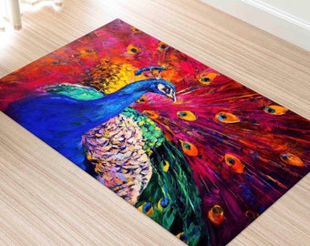 Gift For The Home Rug, Accent Rug, Multicolored Peacock Rug, Peacock Rugs, Area Rugs, Gift For Her Rugs, Animal Rugs, Outdoor Rugs,