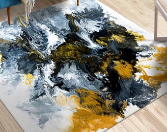 Black And Yellow Painting Rug, Modern Rug, Front Door Rug, Trendy Rug, Door Mat Rugs, Modern Abstract Rugs, Classic Rug, Gift For Her Rug,