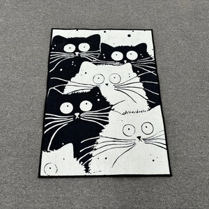 抽象的な猫のラグ、キッチンラグ、玄関ラグ、抽象的な猫のラグバスルームラグ、バスラグ、猫の絵のラグ、動物のラグ、白黒のラグ、