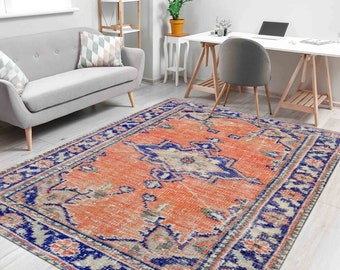 Alfombra naranja, alfombra con medallón, alfombra con estampado étnico, alfombra de lujo, alfombra turca, alfombra popular, alfombra de entrada, alfombra de pasillo, alfombra antideslizante, alfombra para sala de estar