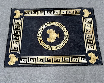 Gold Rug, Step Rugs, Greek Pattern Rugs, Modern Rugs, Living Room Rug, Black Rug, Front Door Rug, Kitchen Rug, Corridor Rug, Luxury Rug,