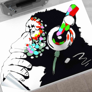 Painting Rug, Monkey Graffiti Rug, Pattern Rug, Music Graffiti Rug, Dj Monkey Rugs, Banksy Thinking Monkey Rug, Outdoor Rug, Man Cave Rug,