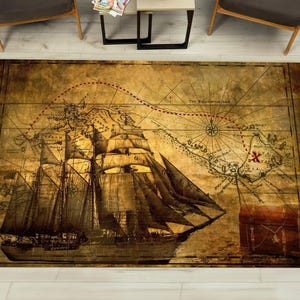 Tapis carte au trésor pirates anciens, tapis pirates, tapis artistique, tapis carte ancienne, tapis carte, tapis déco de salon, tapis d'entrée, tapis antidérapant, tapis de bain, tapis de voiture,