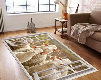 Sheep Print Rug, Farm Animal Mat, Lamb Carpet, Country Decor