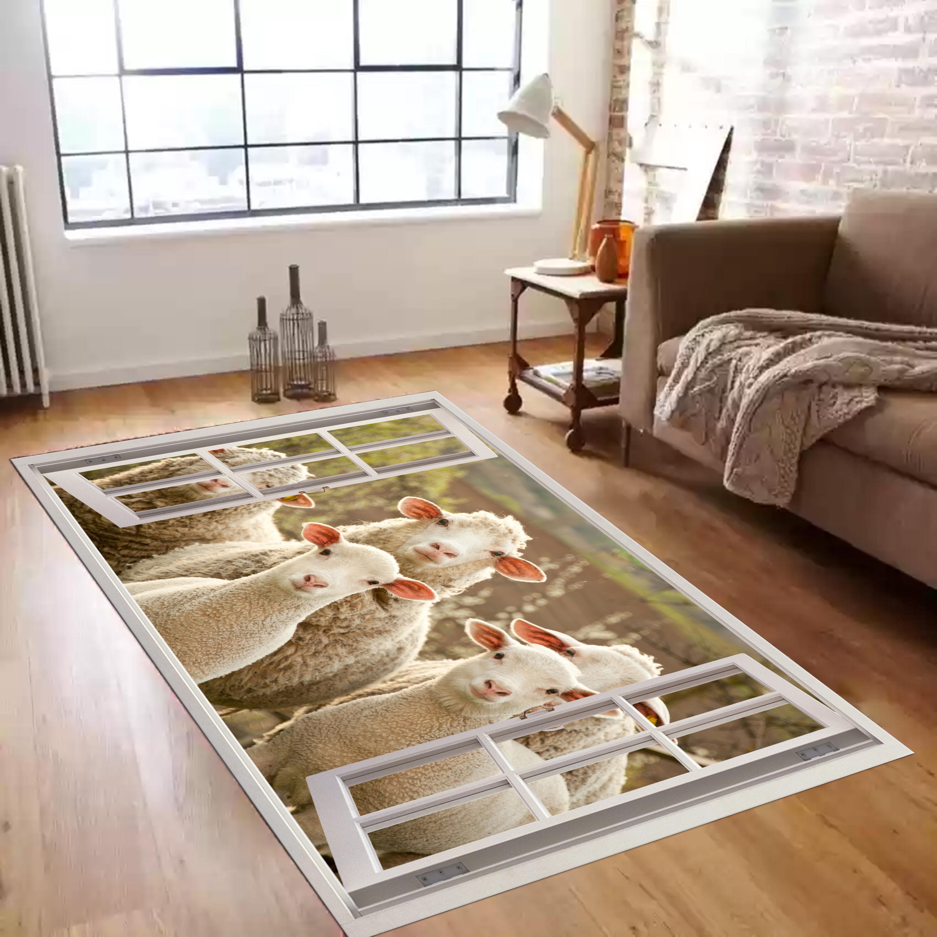 Sheep Print Rug, Farm Animal Mat, Lamb Carpet, Country Decor