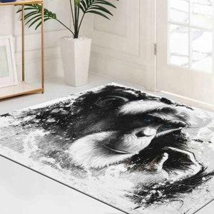 Abstract Monkey Rug, Large Rug, Personalized Rug, Blue Eyed Old Monkey Rug, Small Rug, Animal Rug, Step Rug, Custom Rug, Black and White Rug